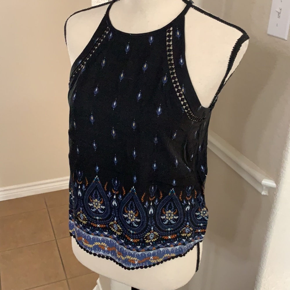 MUDD  blue & black paisley print cropped tank top Size S